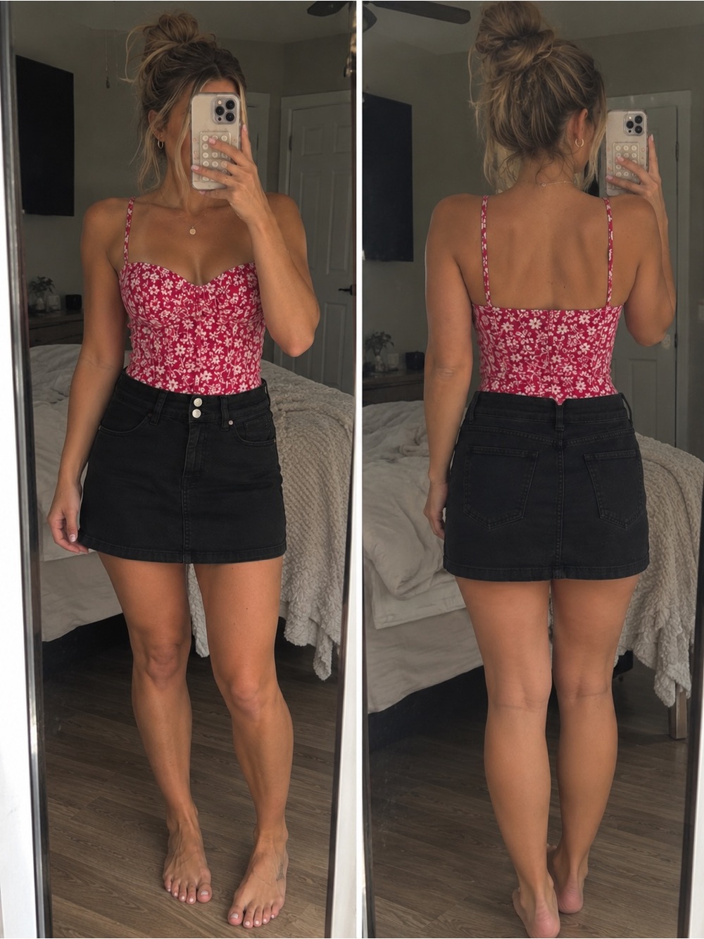 Zara Floral Corset Bodysuit XS PacSun Black Denim Skirt Size 23 Outfit Bundle